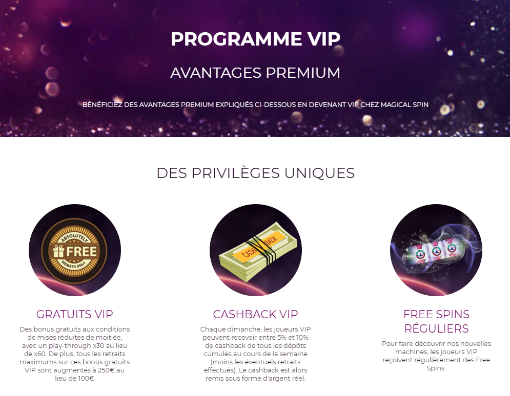 Programme vip Magical Spin