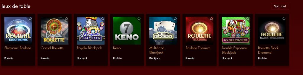 Les jeux de tables de BeVegas Casino
